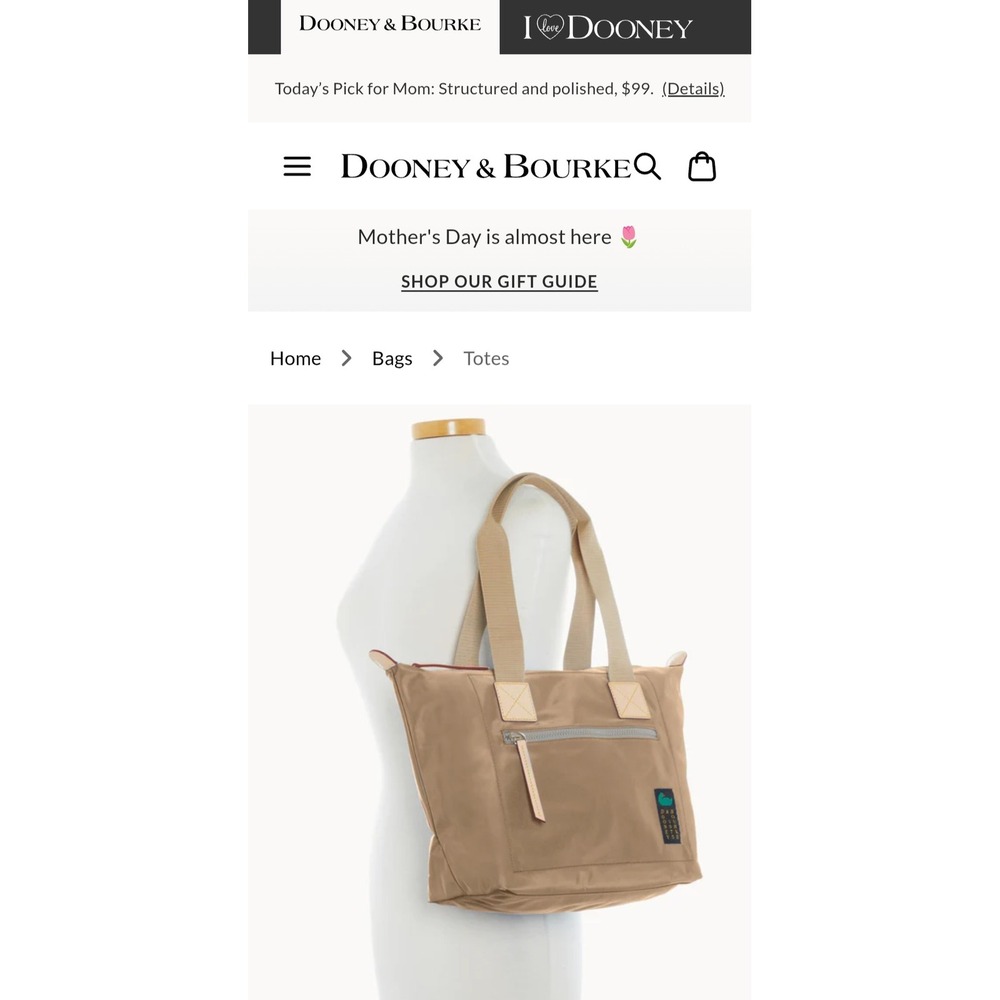 Dooney & Bourke Wayfarer Nylon Tote Bag Khaki Tan Leather Trim BWAYF1943 KWVC